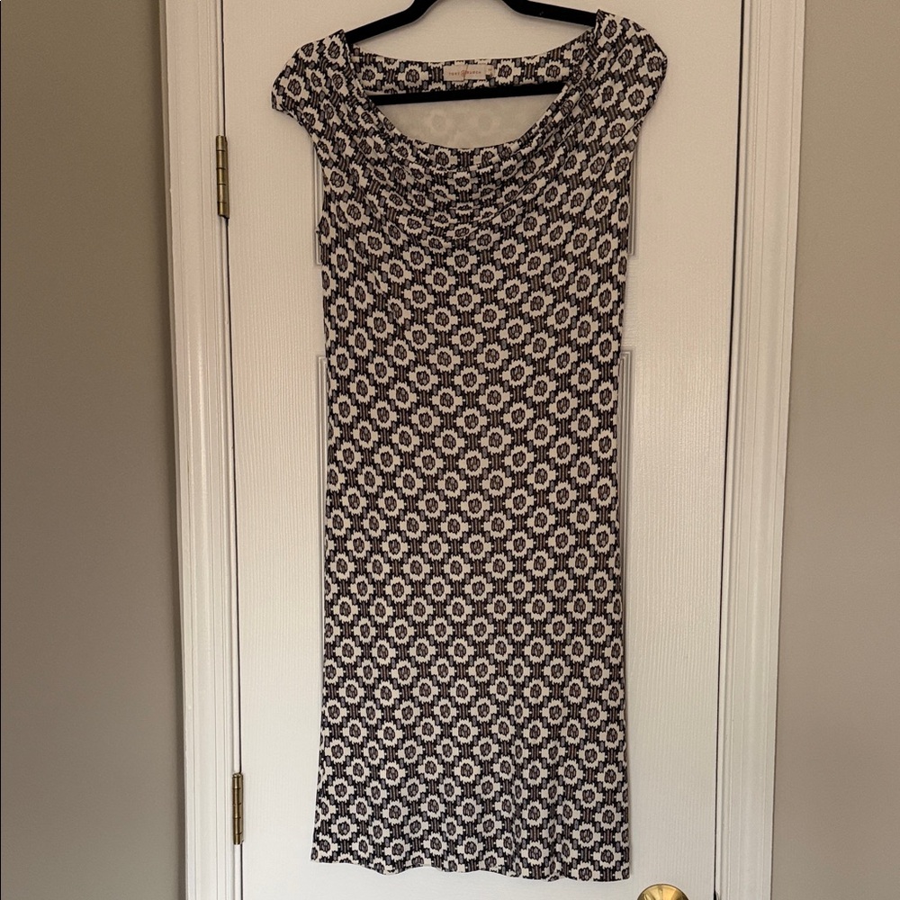 Tory Burch Black and Cream Floral Midi Dress